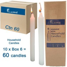 60x Candles Household Economy Dinner Lume White 200mm x 20mm